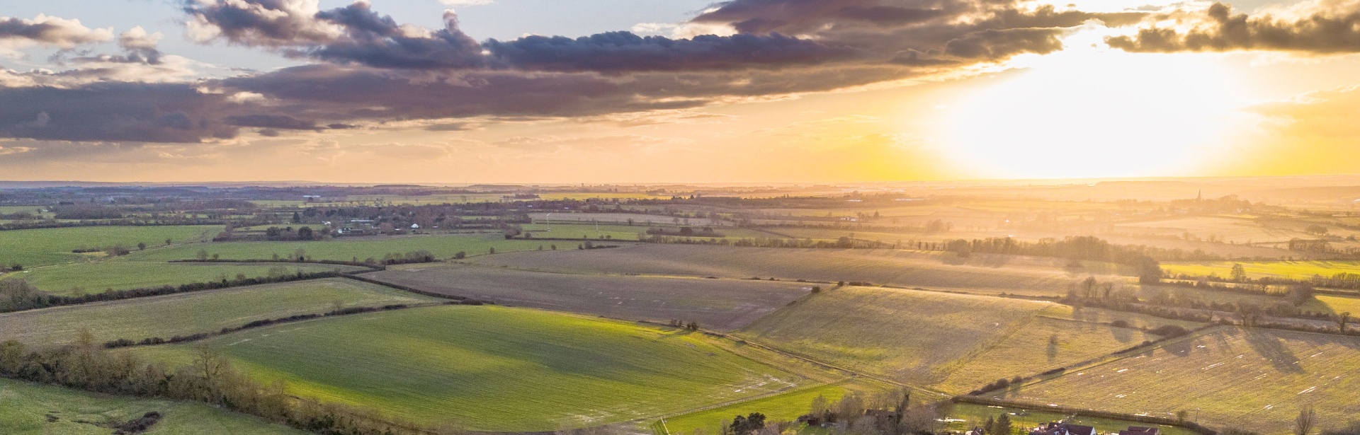 Aerial view of the Bedfordshire countryside at golden hour